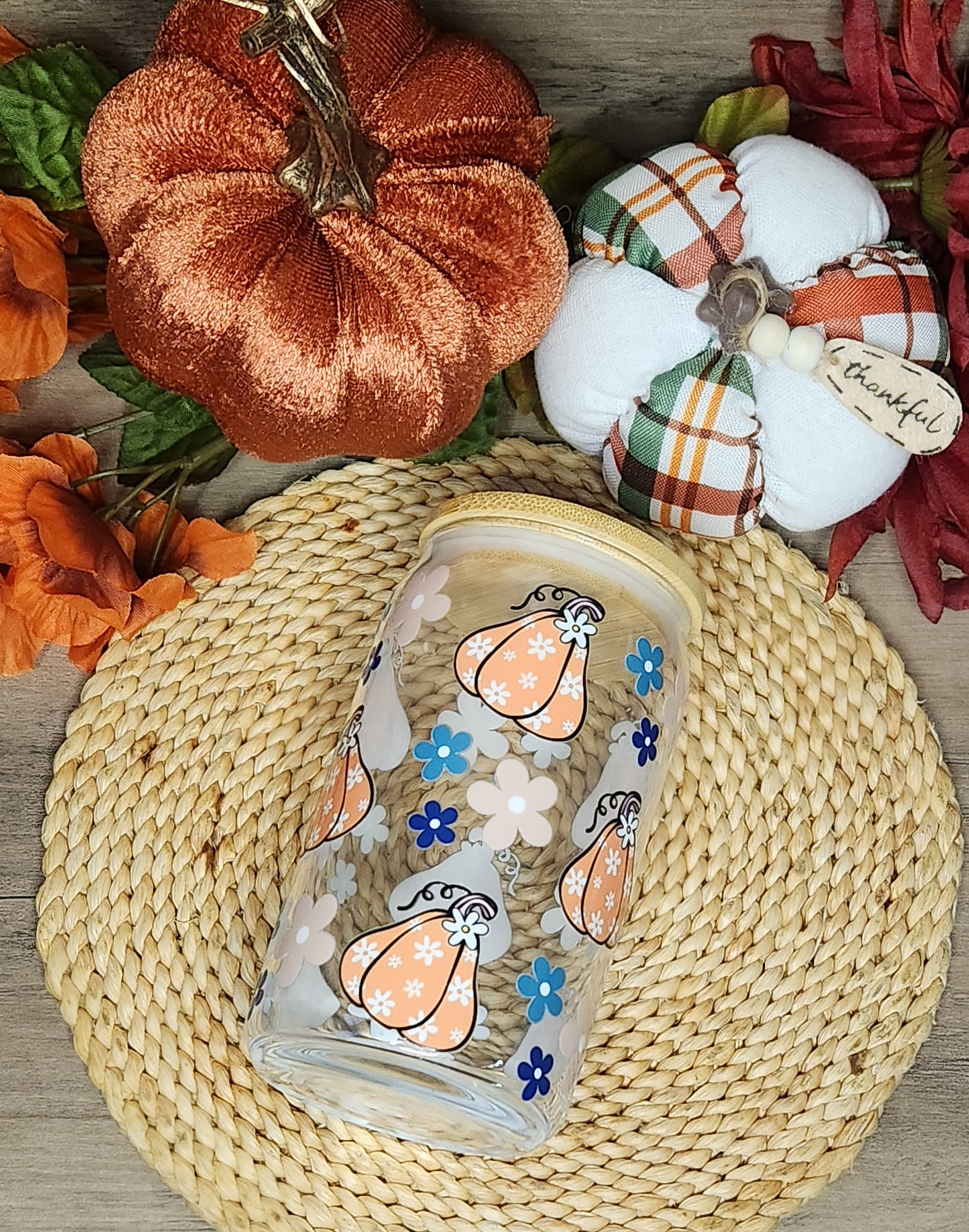 Orange Pumpkin 16 oz. Glass Cup