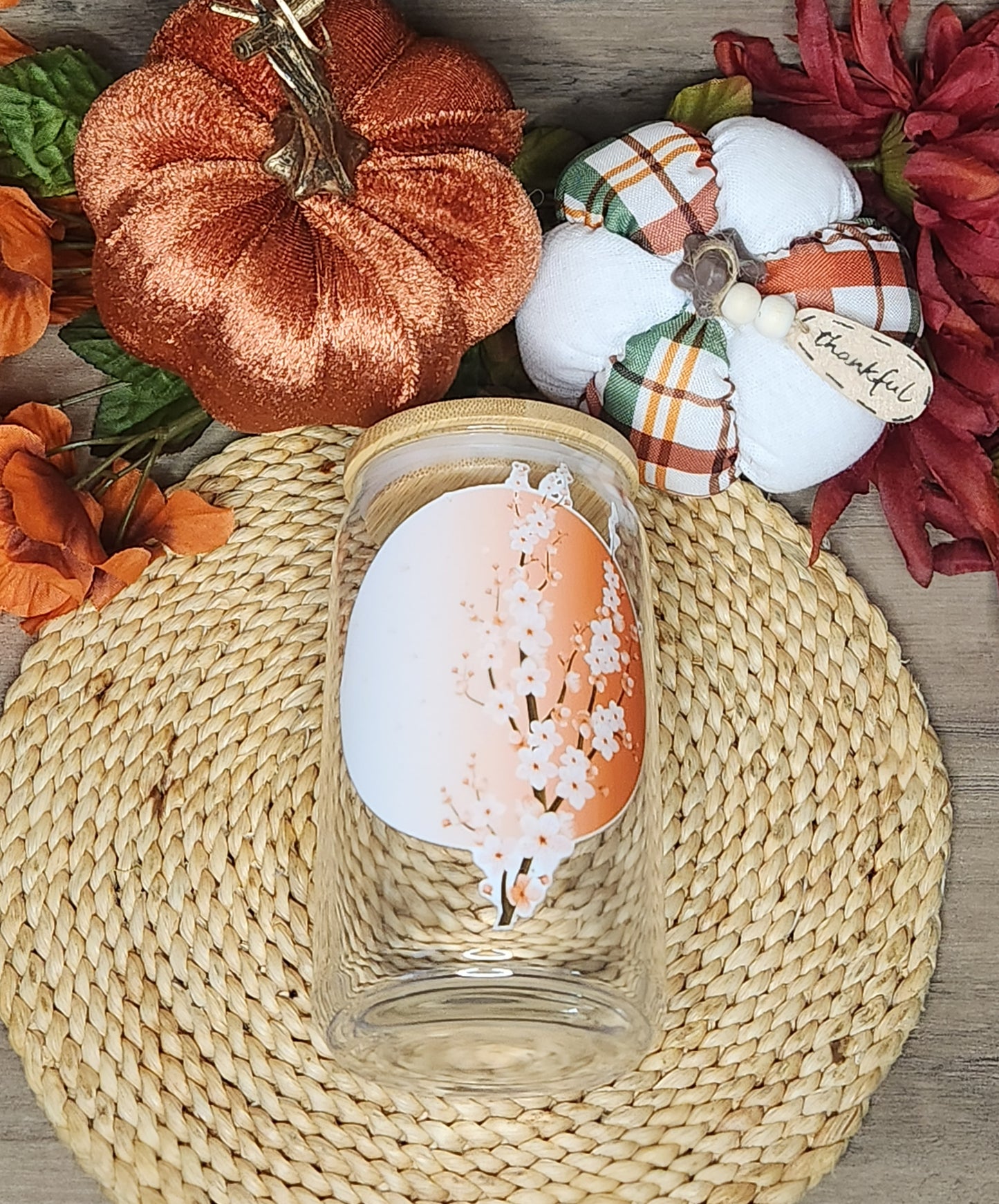 Orange Cherry Blossom 16oz. Glass Cup