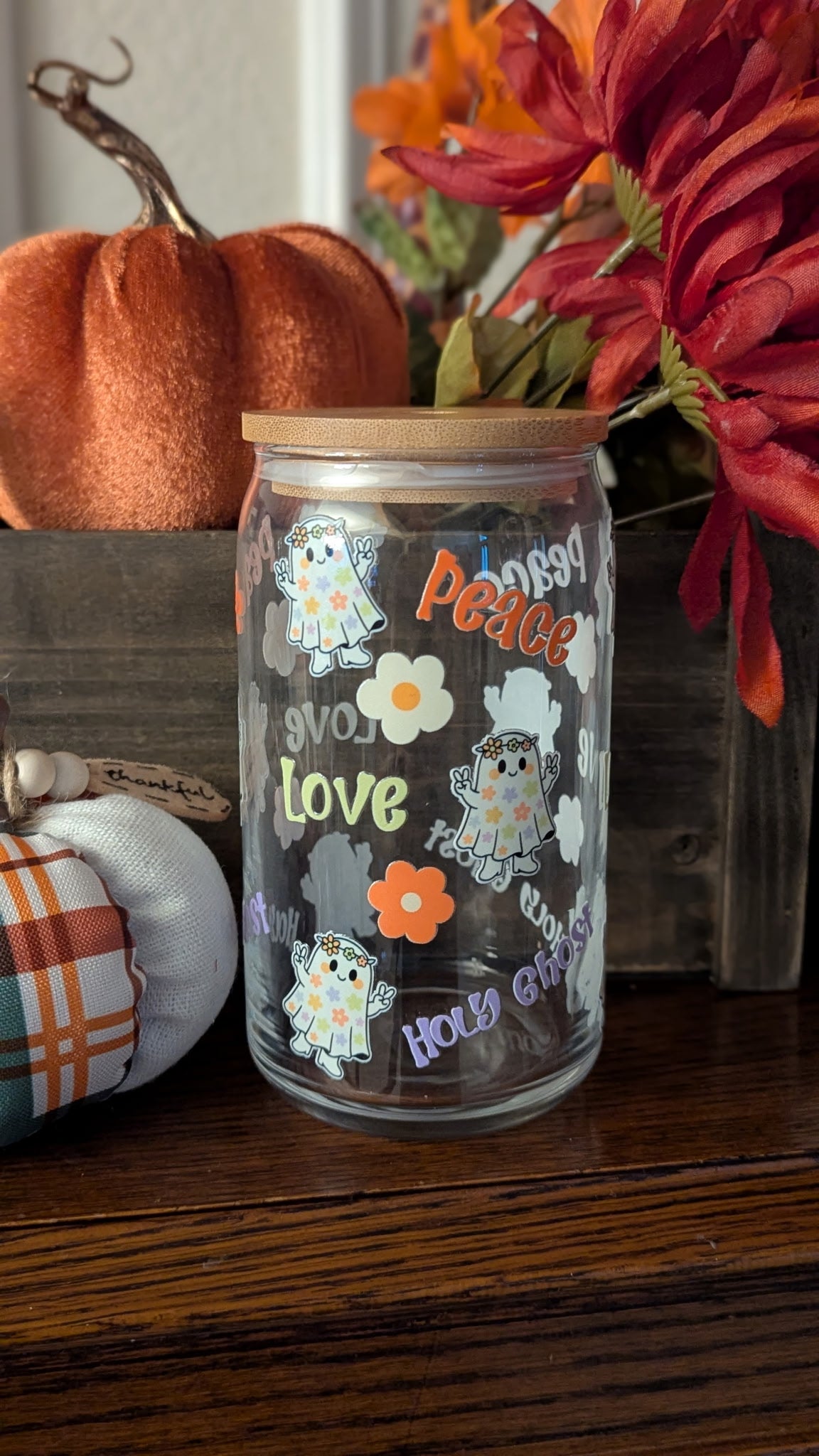 Peace..Love..Holy Ghost 16oz. Glass Cup