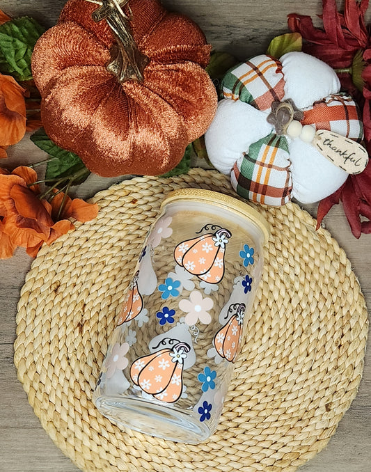 Orange Pumpkin 16 oz. Glass Cup