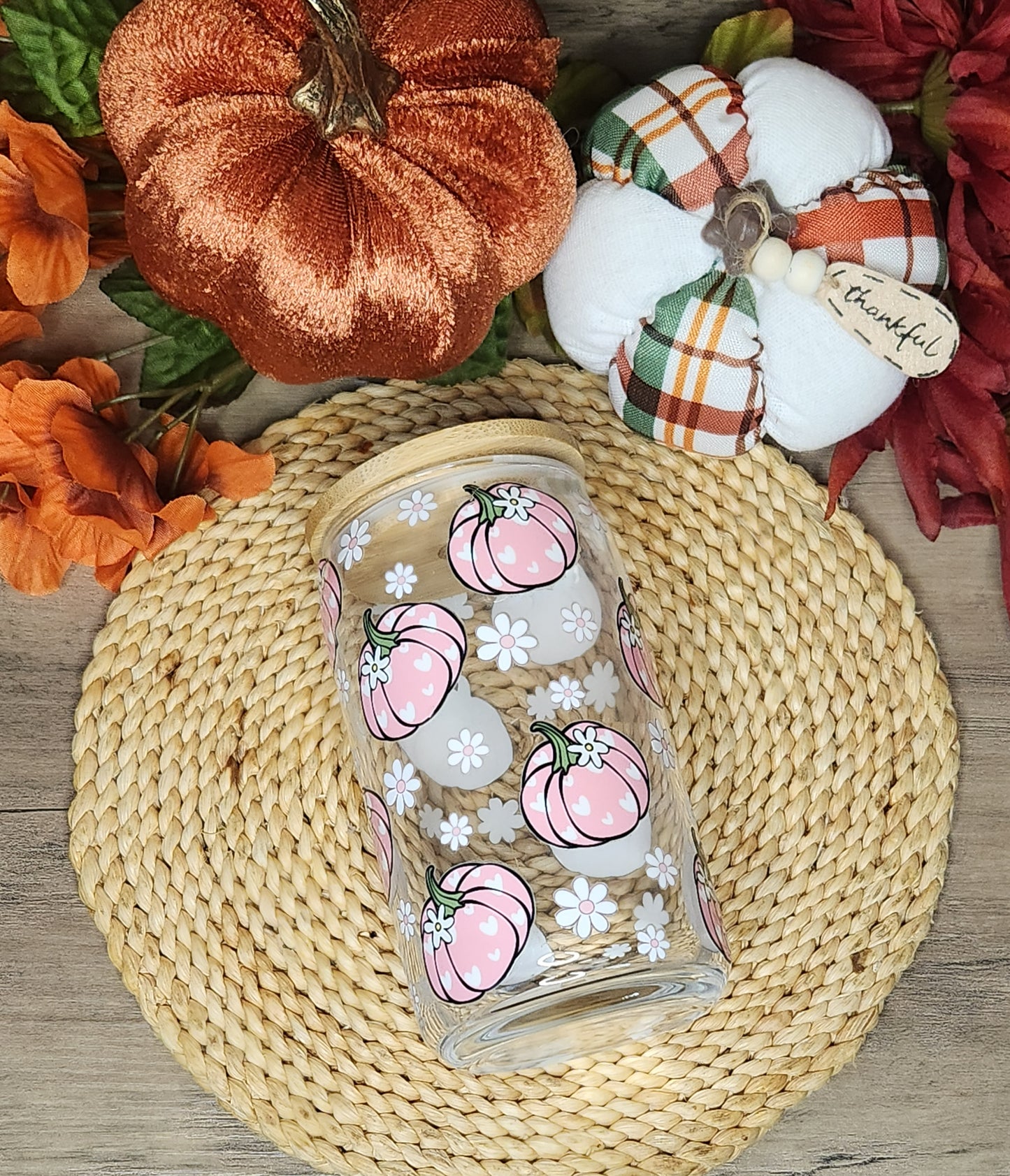 Pink Pumpkin 16 oz. Glass Cup