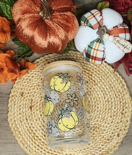 Yellow Pumpkin 16oz. Glass Cup