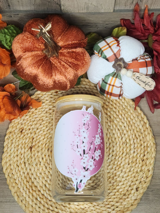 Pink Cherry Blossom 16oz. Glass Cup
