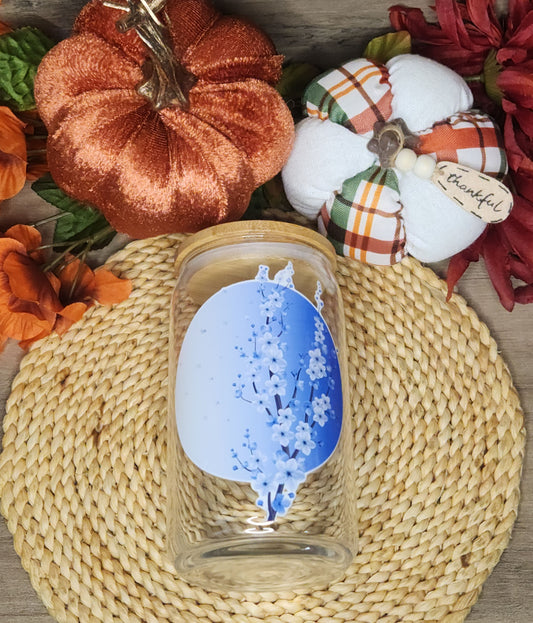 Blue Cherry Blossom 16 oz. Glass Cup