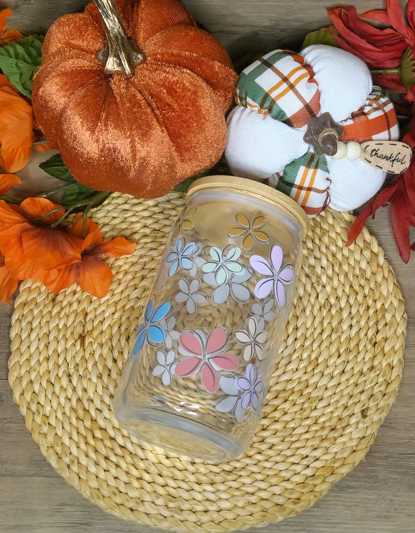 Fall Flower 16oz. Glass Cup