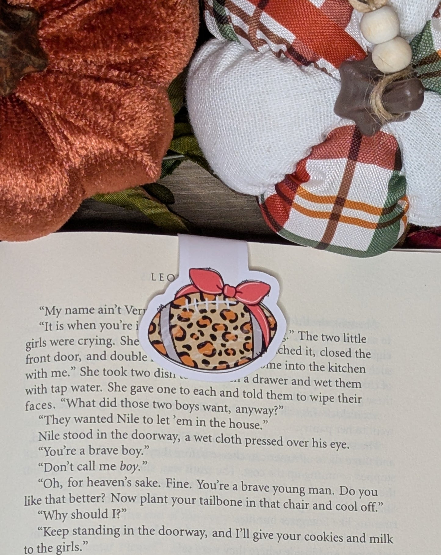 Pink Bow Football Magnetic Bookmark