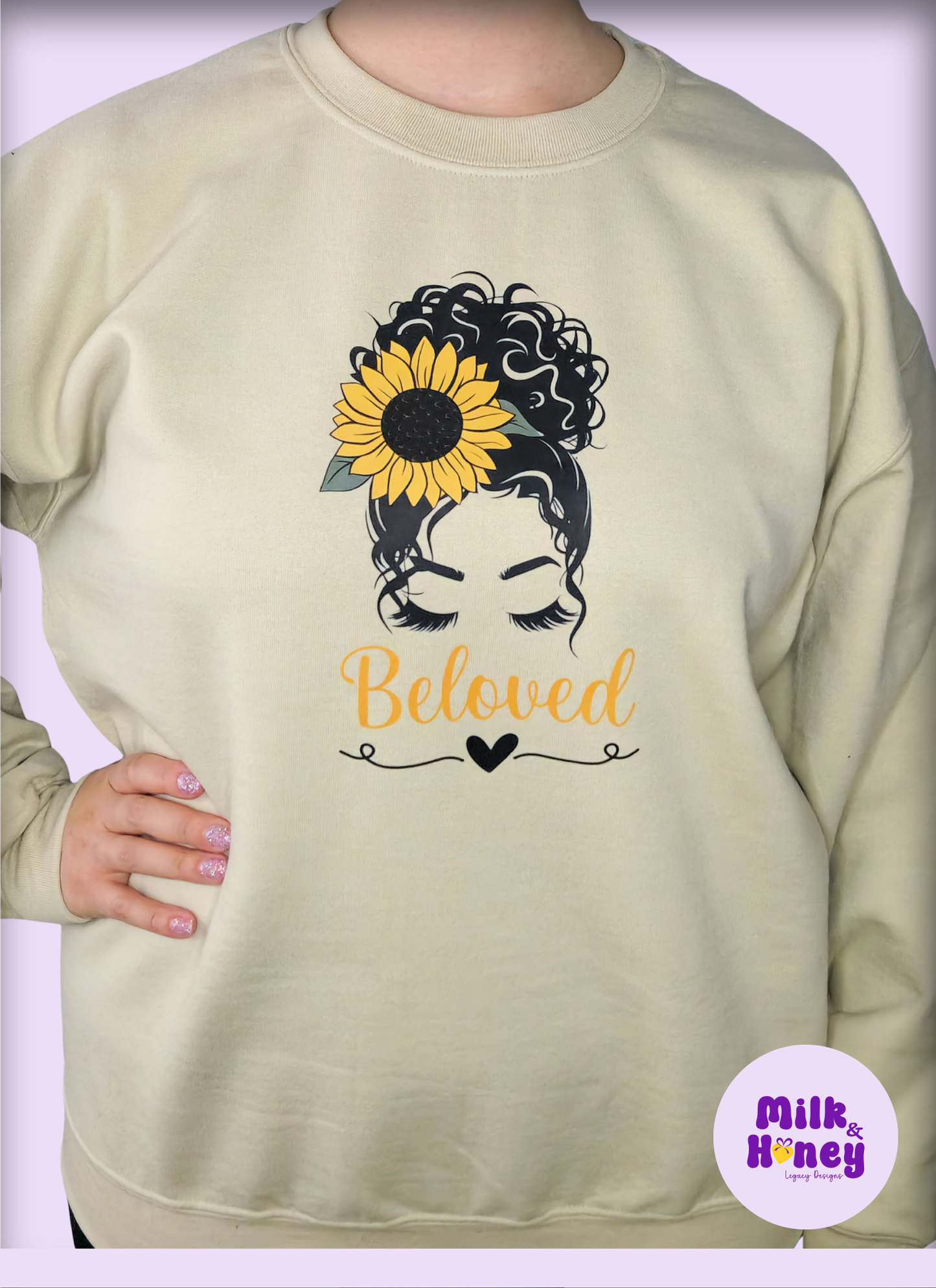 Beloved Messy Bun with Sunflower Sweatshirt