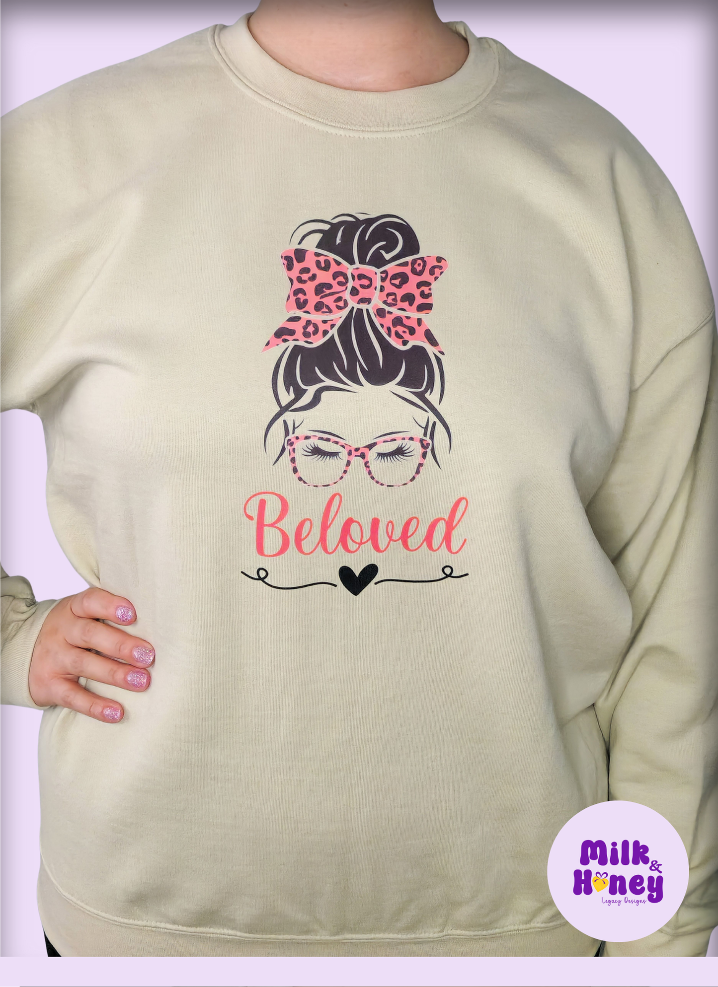 Beloved Messy Bun with Glasses Sweatshirt